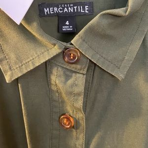 J.Crew Mercantile Womens Dress Green Belted Mini Collar Short Sleeve. Size 4